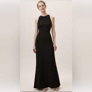 BHLDN black crepe Nira dress with buttons and open back